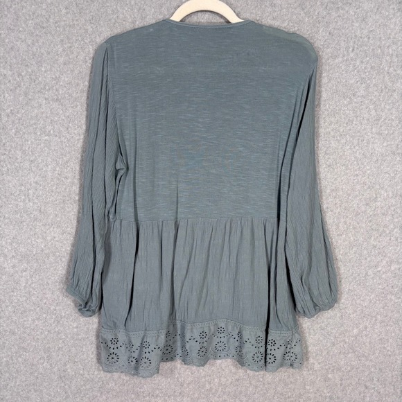 Knox Rose Peasant Tunic Large Babydoll Crinkle Crochet Eyelet Boho Flowy Tassel - Picture 7 of 9